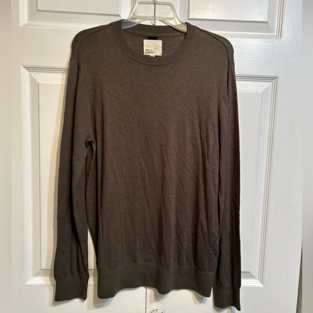 NWT MILLS SUPPLY Men’s Wool Blend Sweater Pullover Size L Large Olive w/Black